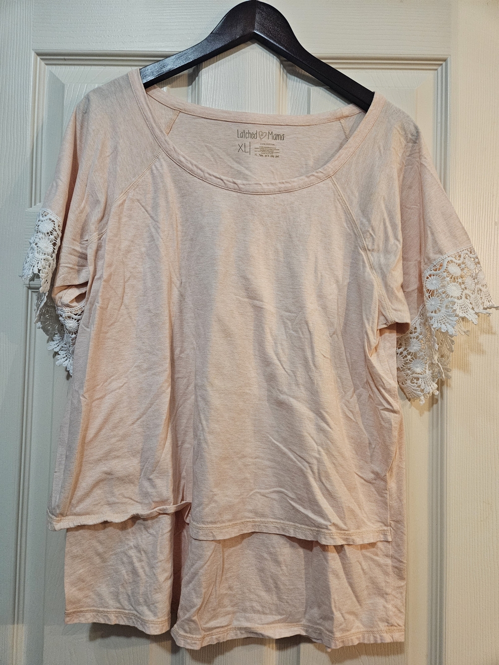 Latched Mama Blush Pink Layered Nursing Tee with Lace Sleeves